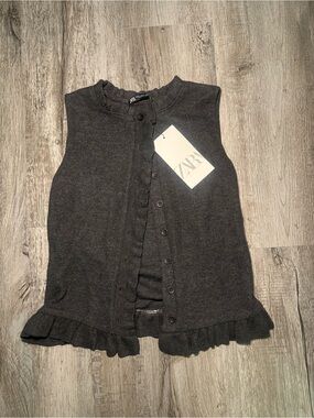 Zara Charcoal Ruffle-Trim Tank